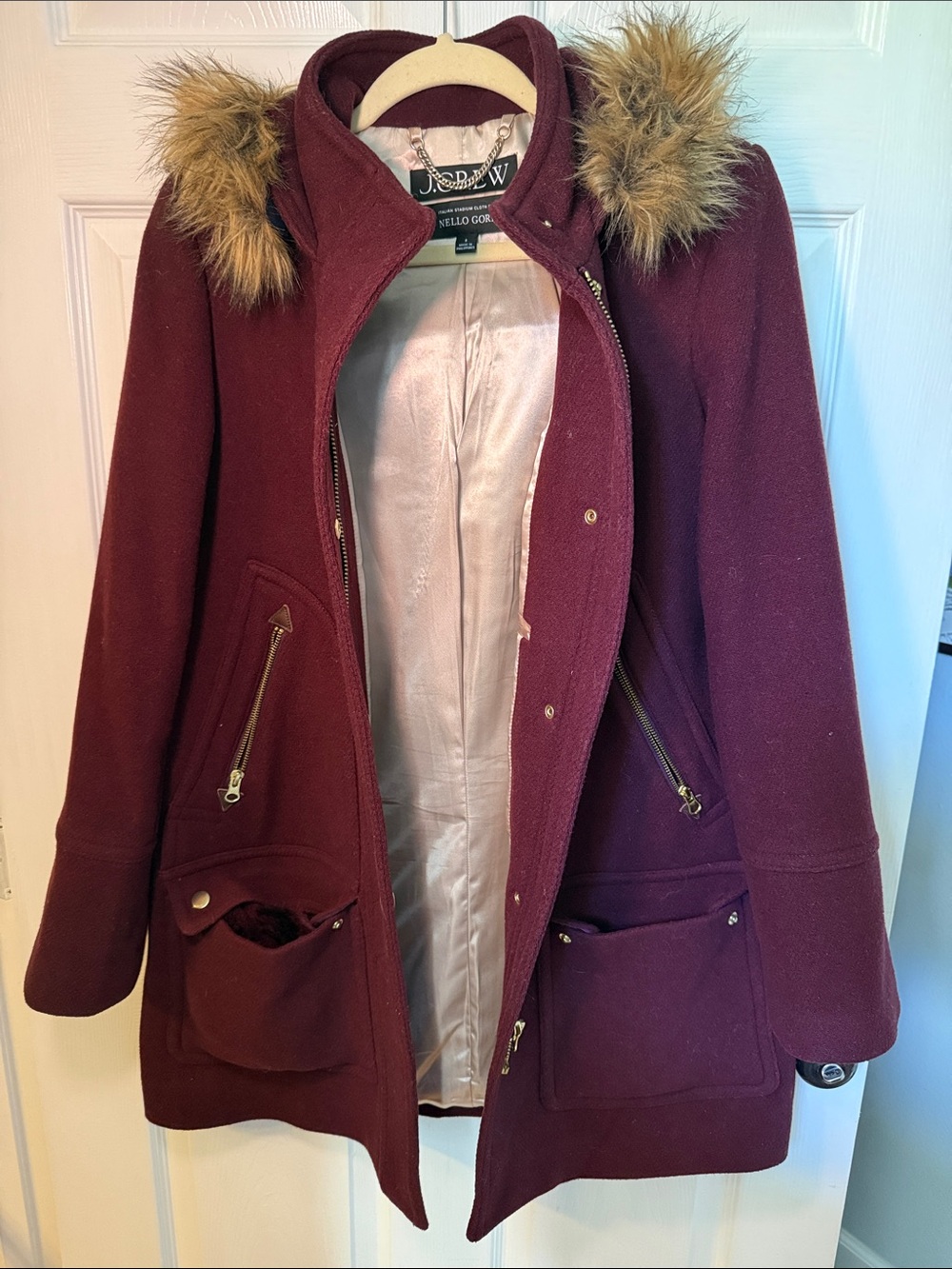 Purpley Red J Crew Italian Stadium Cloth Coat